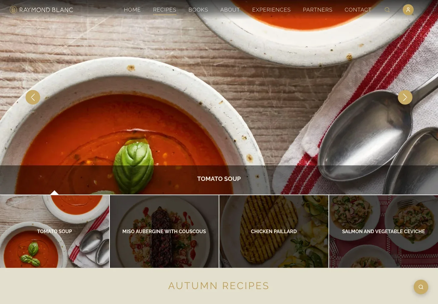 Raymond Blanc's website on desktop