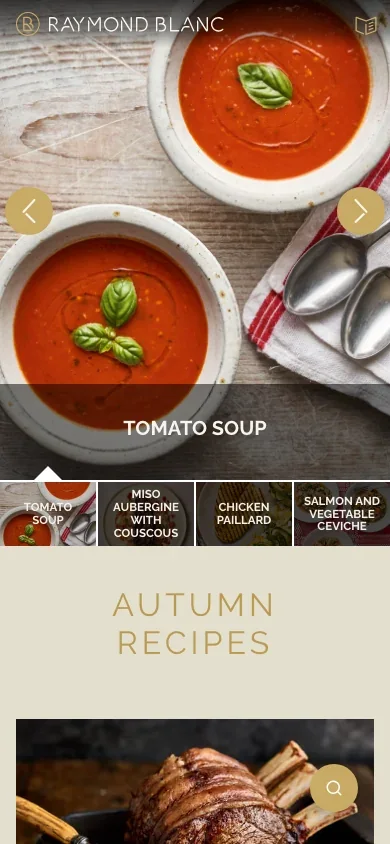 Raymond Blanc's website on a phone